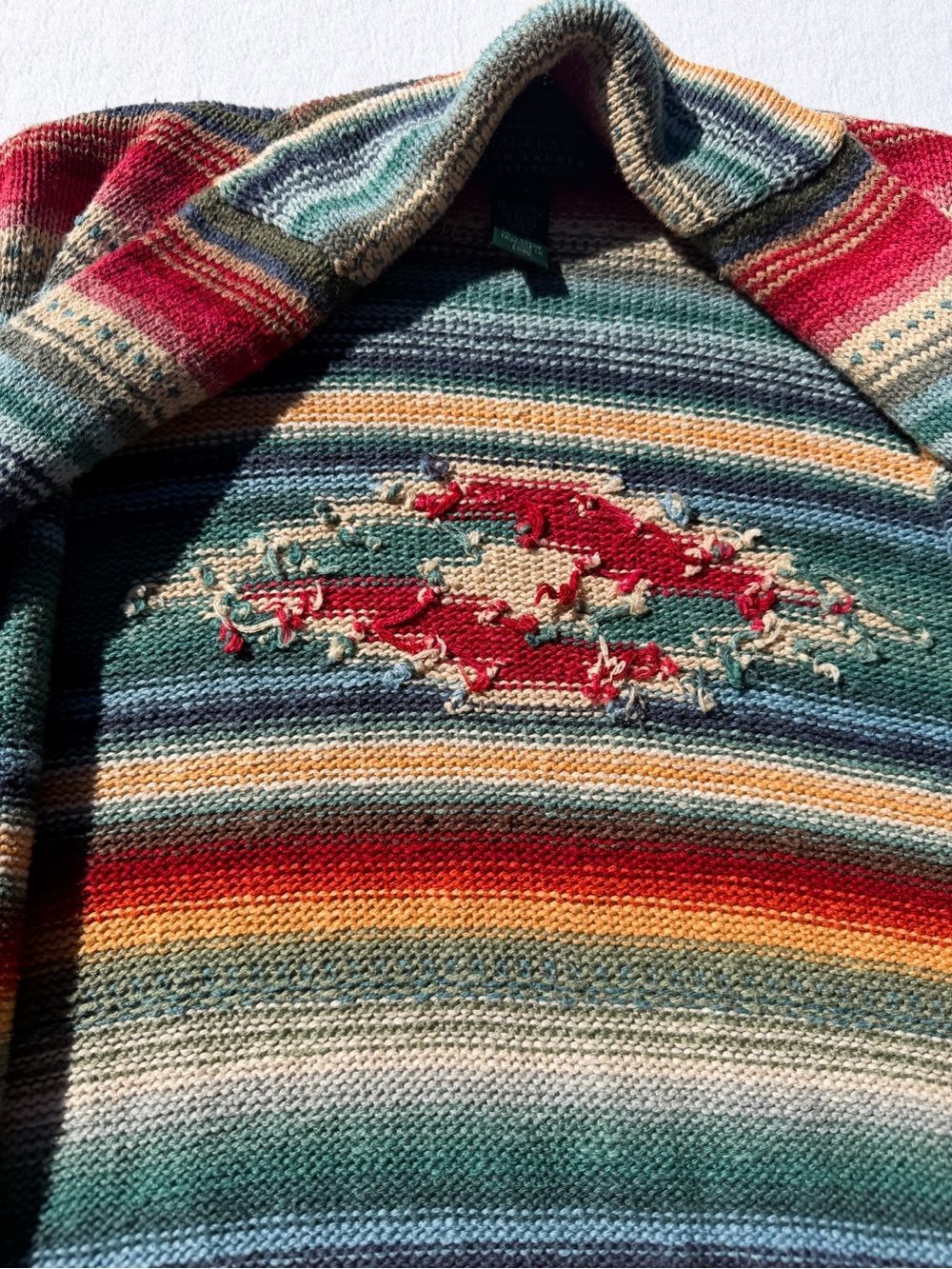 Vintage Ralph Lauren Hand Knit Linen Cotton Belted Sweater Southwestern Santa Fe - Picture 13 of 16